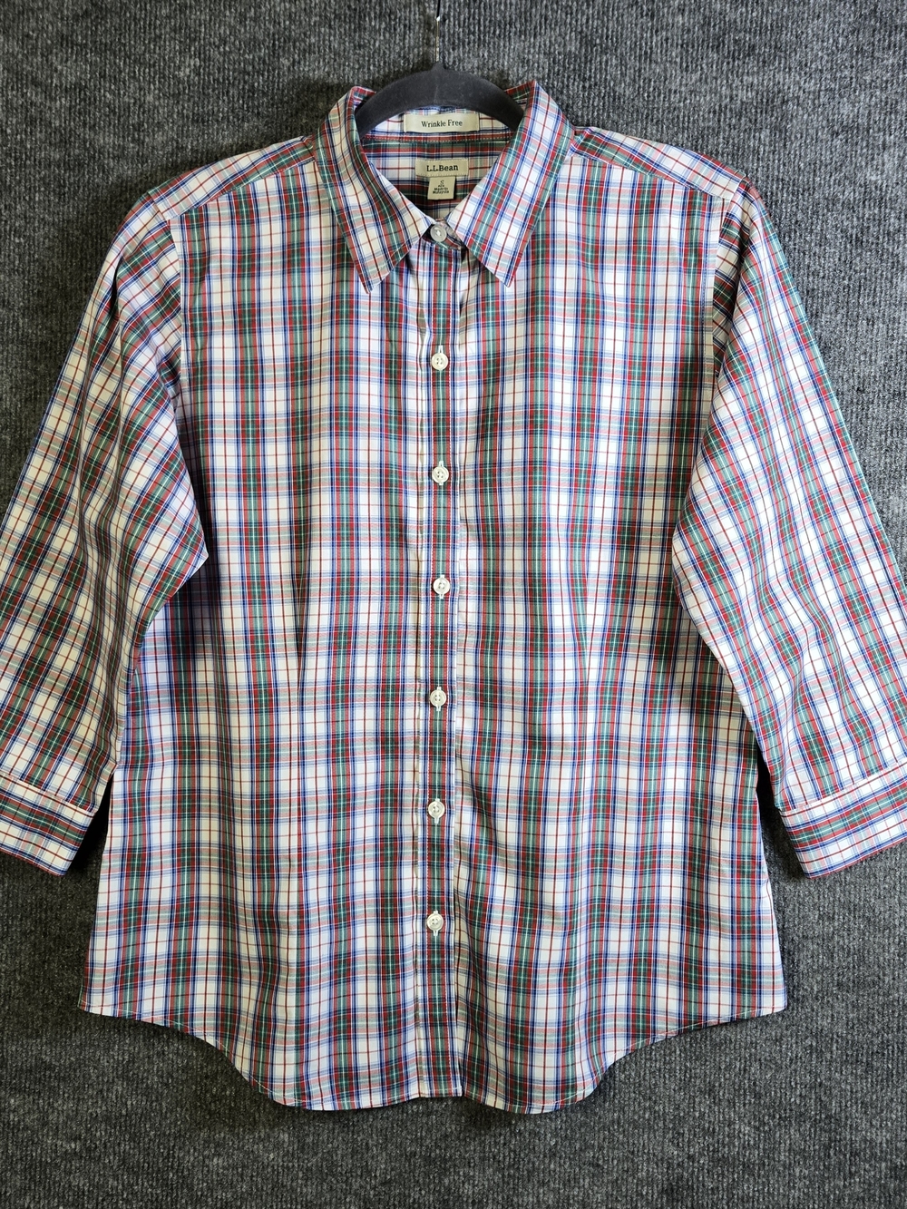 LL Bean Shirt Womens S Regular Red Blue Plaid Cotton Wrinkle Free Everyday